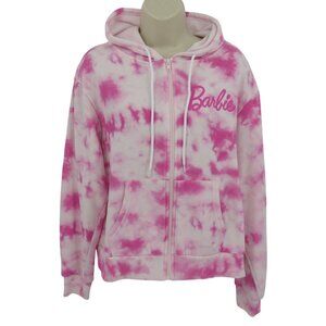 Barbie Women Medium Pink Tie Dye Heart Logo Full Zip Fleece Hoodie Sweatshirt